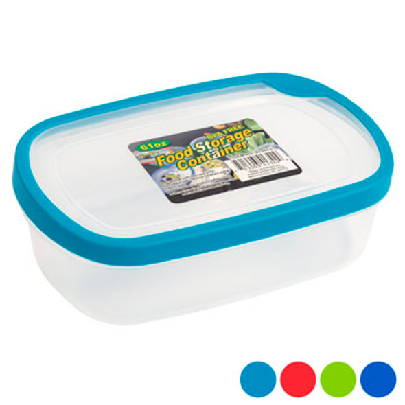 FOOD STORAGE CONTAINER 61 OZ RECT W/RUBBER EDGE ON LID 4 COL #BW0120 FOOD STORAGE CONTAINER 61 OZ RECT W/RUBBER EDGE ON LID 4 COL #BW0120