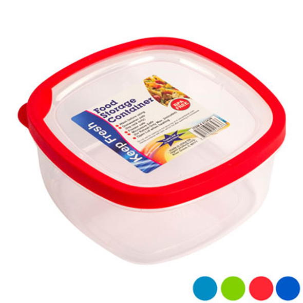 FOOD STORAGE CONTAINER 71 OZ SQ W/RUBBER EDGE ON LID 4 COL #BW0137 FOOD STORAGE CONTAINER 71 OZ SQ W/RUBBER EDGE ON LID 4 COL #BW0137