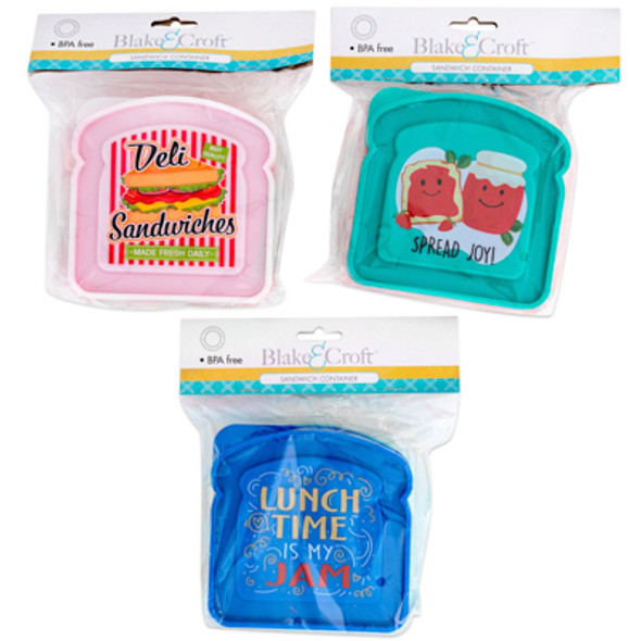 SANDWICH CONTAINER W/POP TOP LID PLASTIC 3PRINT BPA FREE 5X1.5IN