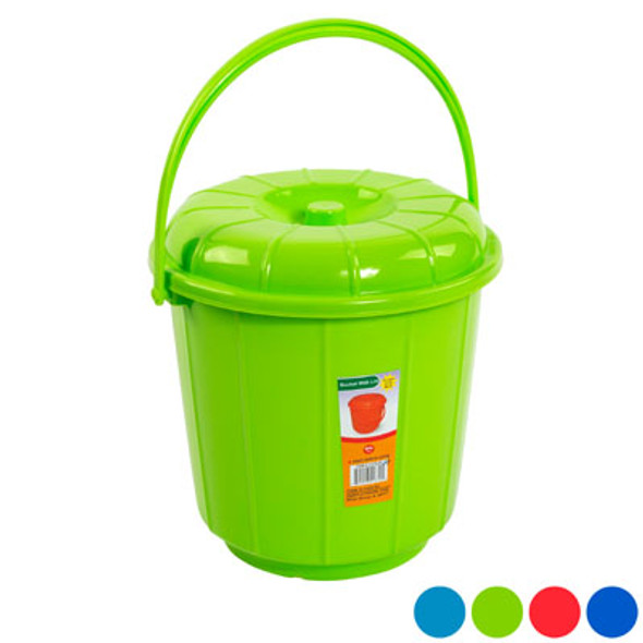 BUCKET WITH LID & HANDLE 3QT 7.25D X 7.5H 4 COLORS IN PDQ #ECO 503