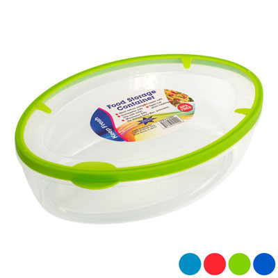 FOOD STORAGE CONTAINER 62 OZ OVAL W/RUBBER RIM ON LID 4 COL