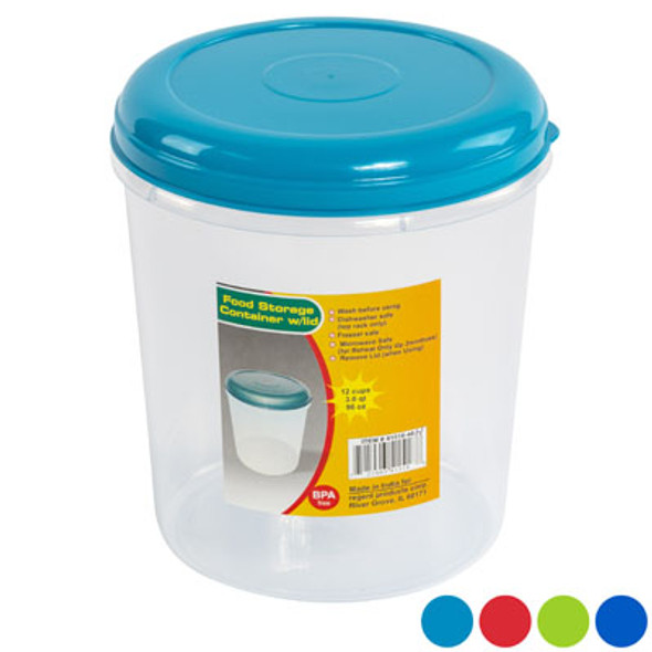 FOOD STORAGE CONTAINER ROUND 3QT 4 LID COLORS CLEAR BOTTOM FOOD STORAGE CONTAINER ROUND 3QT 4 LID COLORS CLEAR BOTTOM