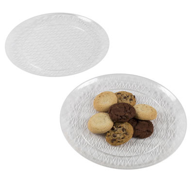 SERVING TRAY CRYSTAL CLEAR 14IN ROUND IN WHITE CASE CUT CARTON/LABEL