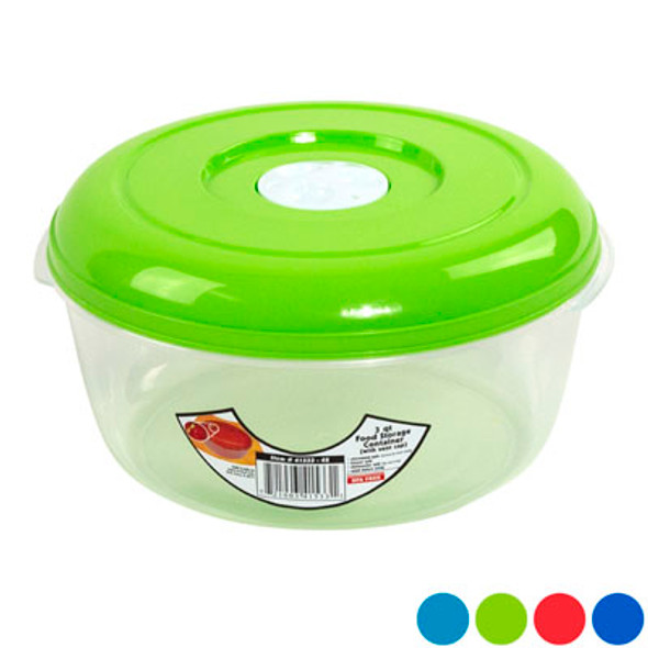 FOOD STORAGE CONTAINER W/AIRVENT 3QT 4 COLOR LIDS IN PDQCLEAR BOTTOM #VENT OMEGA 5