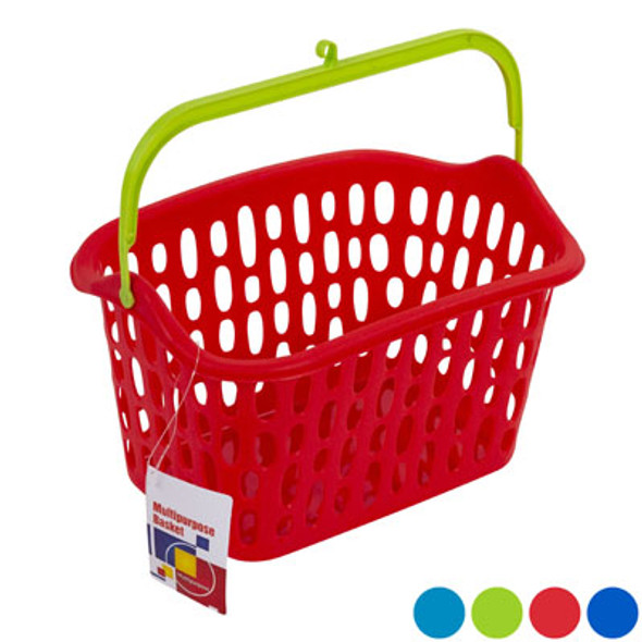BASKET W/PLASTIC HANDLE & HOOK 4 ASSORTED COLORS 10X7X5.5 COUNTER DISPLAY
