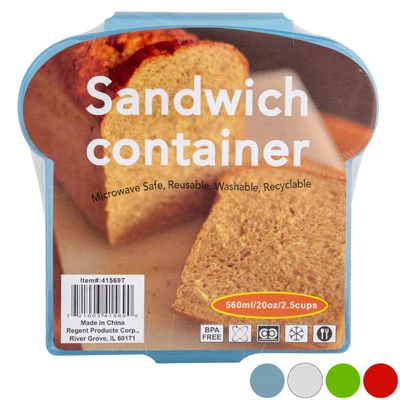 SANDWICH CONTAINER W/HINGED TOP PLASTIC 4 COLORS IN 24PC PDQ2.5 CUP