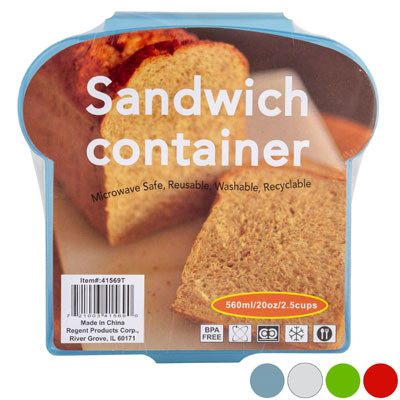SANDWICH CONTAINER W/HINGED TOP PLASTIC 4 COLORS IN 24PC PDQ2.5 CUP