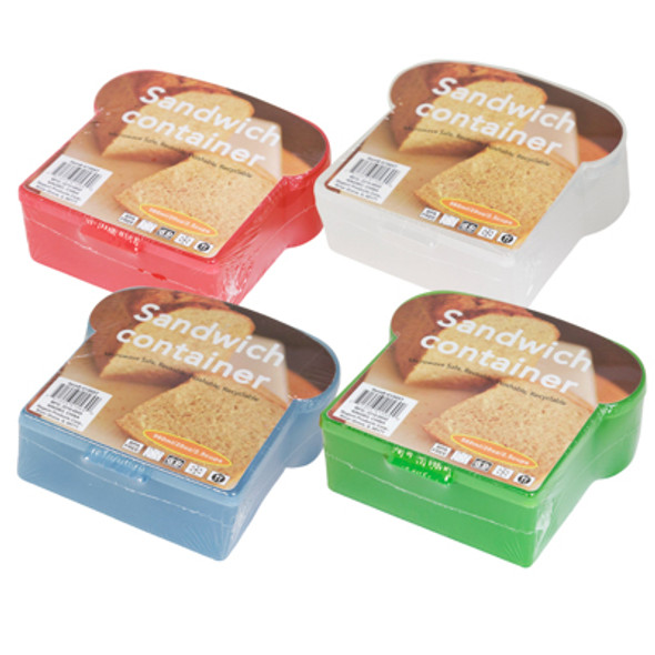 SANDWICH CONTAINER W/HINGED TOP PLASTIC 4 COLORS IN 24PC PDQ 2.5 CUP