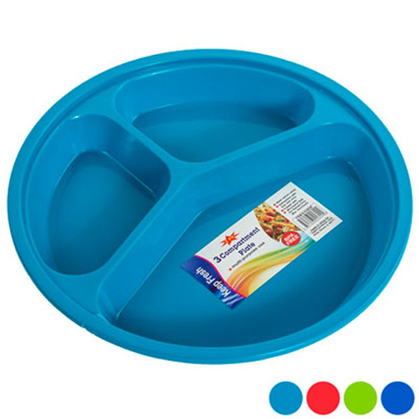 PLATE 3 COMPARTMENT 2PK 4 ASSORTED COLORS COUNTER DISPLAY PLATE 3 COMPARTMENT 2PK 4 ASSORTED COLORS COUNTER DISPLAY
