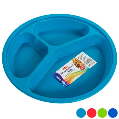 PLATE 3 COMPARTMENT 2PK 4 ASSORTED COLORS COUNTER DISPLAY
