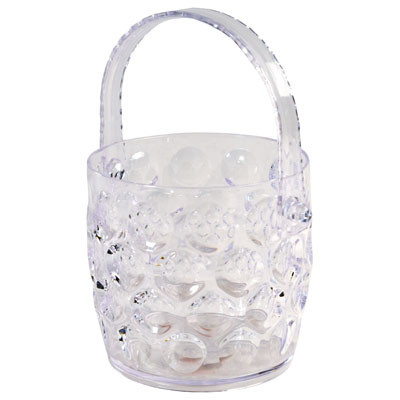 ICE BUCKET CLEAR WITH FOLDING HANDLE 42 OZ CRYSTAL LOOK BUBBLE DESIGN/CASE CUT CARTON W/LABEL