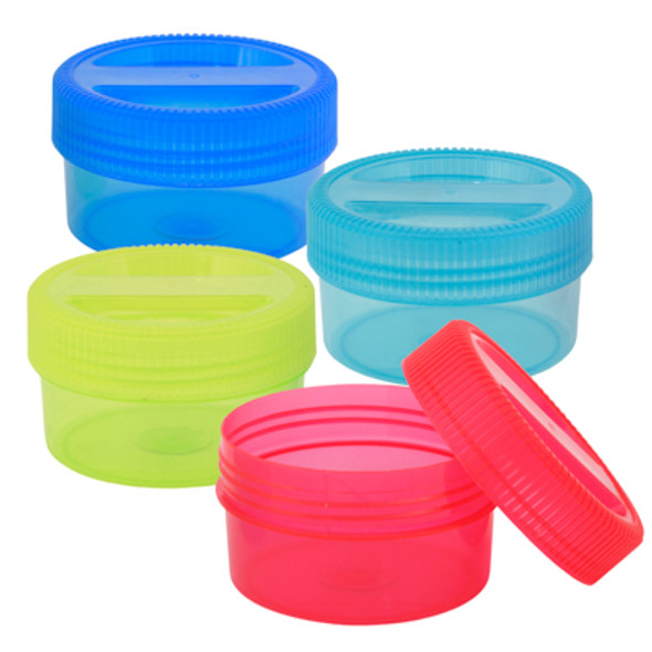 FOOD STORAGE CONTAINER 26 OZ W/SCREW TOP LID 4 COLORS IN PDQ