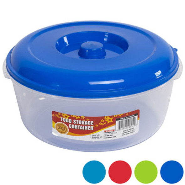 FOOD STORAGE CONTAINER ROUND 3 QT 4 COLOR LIDS CLEAR BOTTOM #OMEGA BOWL 5