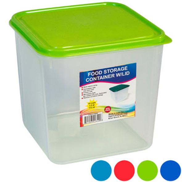 FOOD STORAGE CONTAINER SQUARE 3.5 QT 4 LID COLORS CLEAR BOTTOM