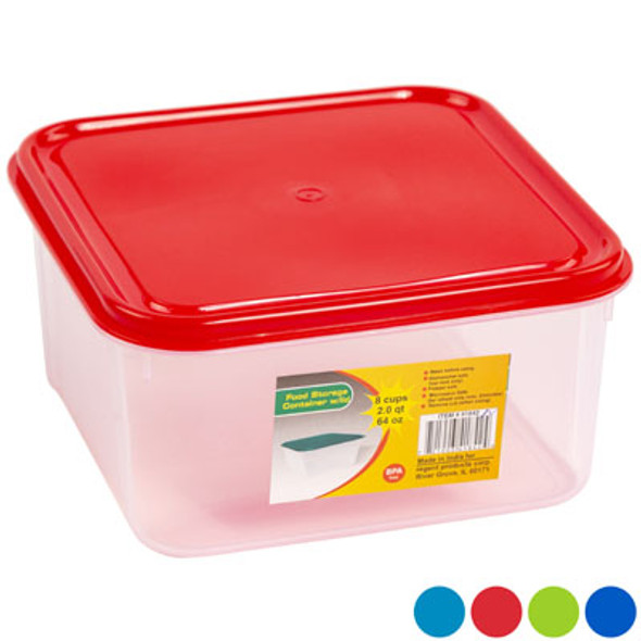 FOOD STORAGE CONTAINER 2QTS AIR TIGHT W 74 LID COLORS & CLEAR BOTTOM #S-2000