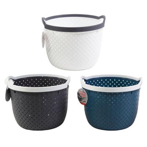STORAGE BASKET ROUND W/HANDLE 5.5 X 5.5 X 7.3  3 ASST COLORS