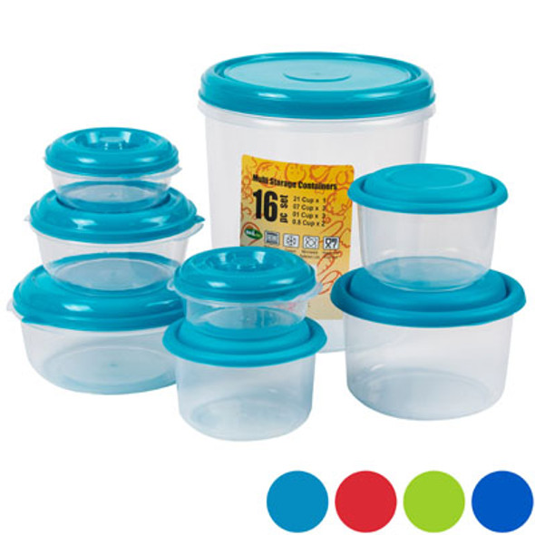 FOOD STORAGE CONTAINER 16PC SET 4 ASSORTED COLORS