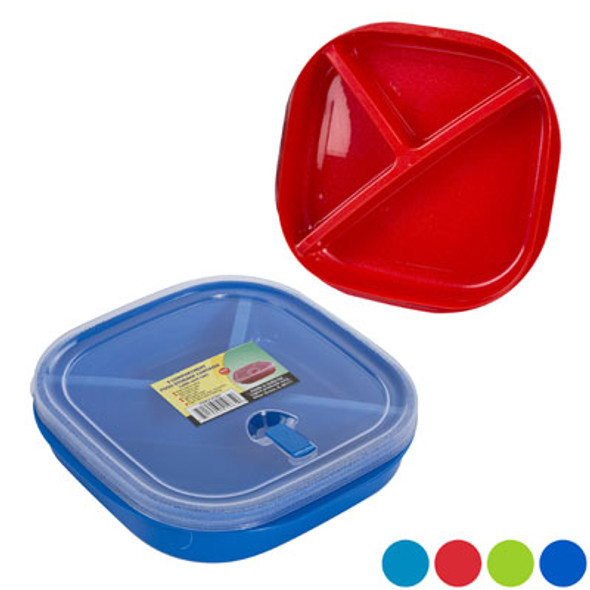 PLATE SQUARE 3 SECTION W/LID MICROWAVE VENT 4 COLOR BOTTOMS CLEAR LID #DONNA PLATE SQUARE 3 SECTION W/LID MICROWAVE VENT 4 COLOR BOTTOMS CLEAR LID #DONNA