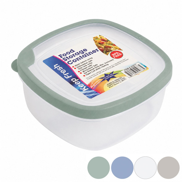 FOOD STORAGE CONTAINER SQUARE RUBBER RIM ON LID 1L 6.3 X 6.3 X 3.0