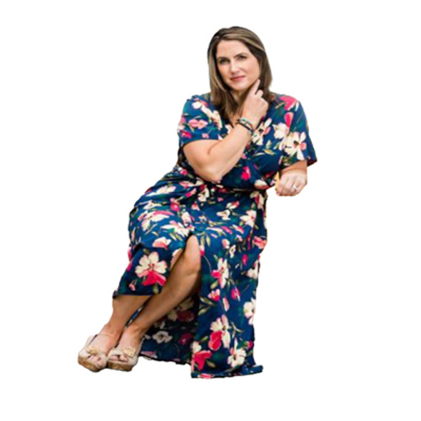 WRAP DRESS 2X/2M/2L/2XL BOHO FAUX FLORAL BLUE