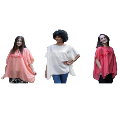 PONCHO 3AST 35X28 EMBROIDERED MAUVE/PINK/WHITE