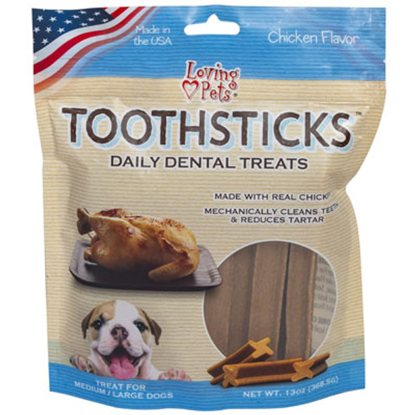 DOG TREAT DENTAL TOOTHSTICKS CHICKEN FLAVOR 13 OZ FOR MEDIUM TO LARGE DOGS MADE IN USA