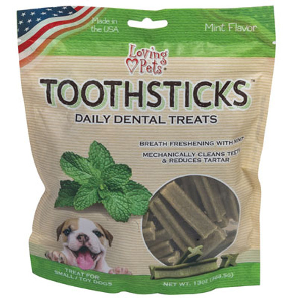 DOG TREAT DENTAL TOOTHSTICKSMINT FLAVOR 13 OZFOR SMALL DOGS MADE IN USA