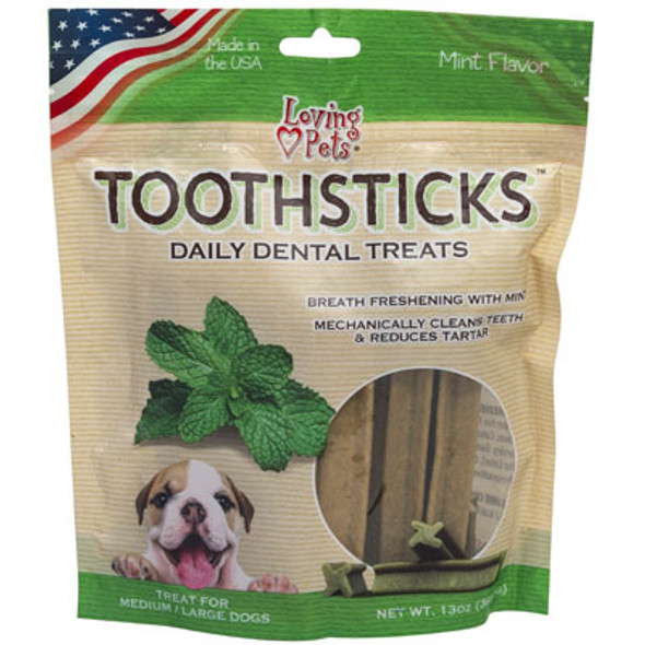 DOG TREATS DENTAL TOOTHSTICKS FOR MEDIUM/LARGE DOGS 13 OZ MINT MADE IN USA