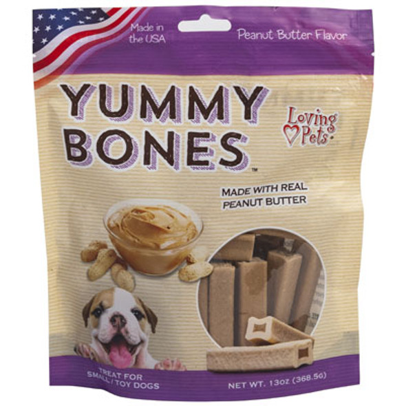 DOG TREATS YUMMY BONES PEANUT BUTTER 13 OZ FOR SMALL DOG MADE IN USA