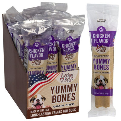 DOG TREATS YUMMY BONES GRAIN-FREE 2.8 OZ CHICKEN COUNTER DISPLAY MADE IN USA