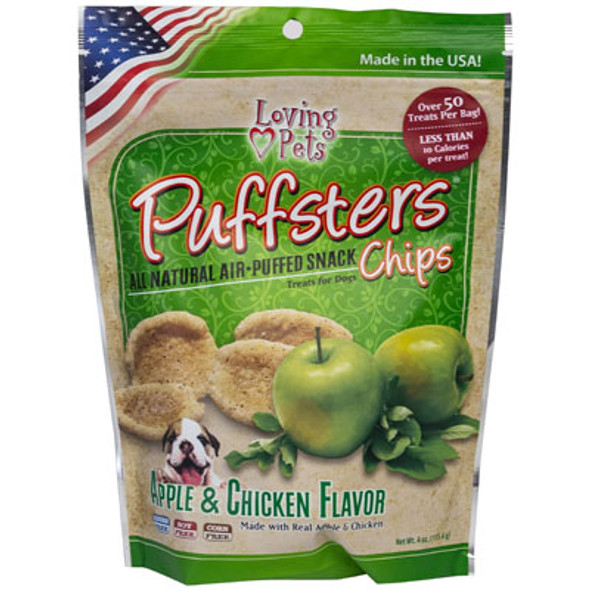 DOG TREATS PUFFSTERS CHIPSAPPLE & CHICKEN 4 OZMADE IN USA