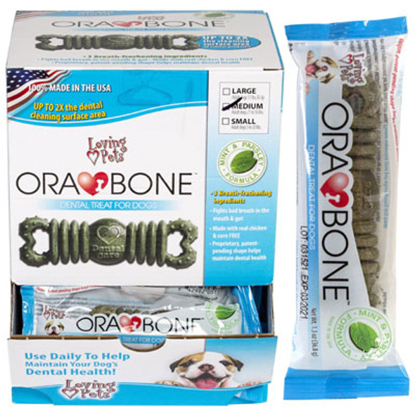 DOG TREATS DENTAL ORAL BONE 1.3 OZ FOR MEDIUM DOGS MINT & PARSLEY COUNTER DISPLAY MADE IN USA