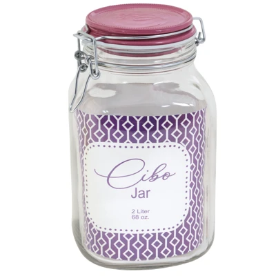 CANISTER 2 LITER RASPBERRY LID HERMETIC SEAL HINGED GLASS