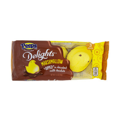 PEEPS DELIGHTS 3CT YELLOW CHICKS DIPPED IN MILK CHOCOLATE 1.5 OZ COUNTER DISPLAY