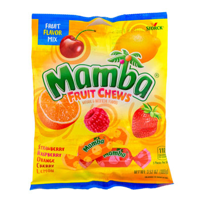 MAMBA FRUIT CHEWS CANDY 3.52 OZ PEG BAG