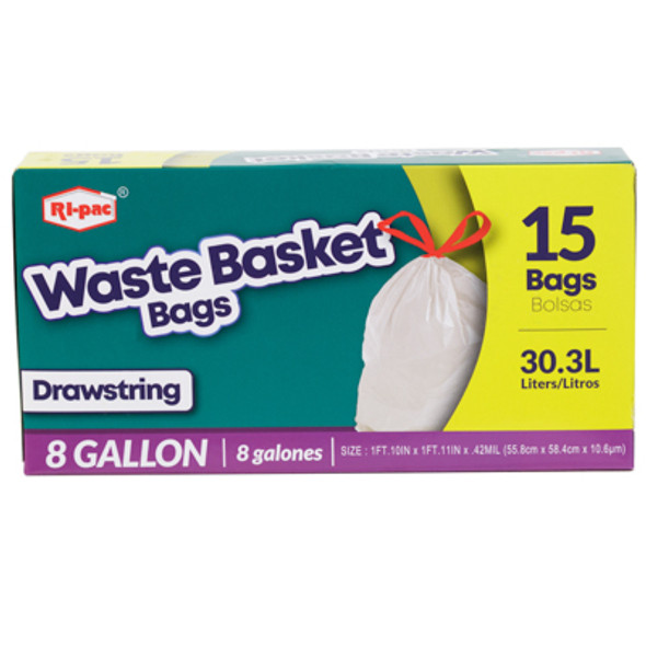 TRASH BAGS 15CT - 8 GALLON DRAWSTRING