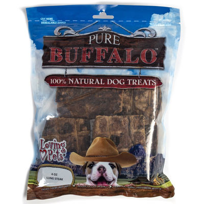 DOG TREATS PURE BUFFALO 4 OZ LUNG STEAK RESEALABLE ZIPER