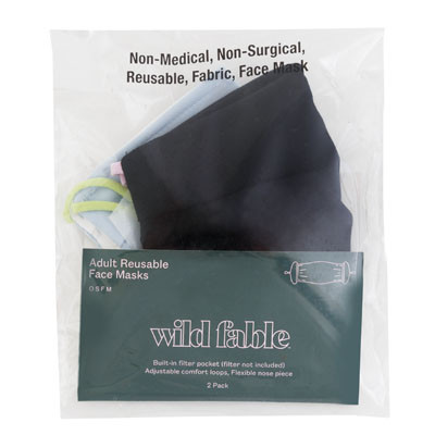 WOMEN ADJUSTABLE FABRIC FACE MASK 2PK BLACK/LT BLUE *6.00* WILD FABLE