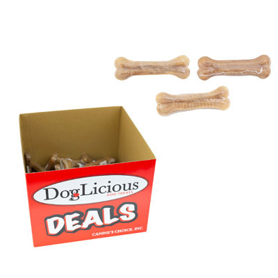 DOG TREATS 4-5 INCH NATURAL BONE RAWHIDE CHEW COUNTER DISPLAY