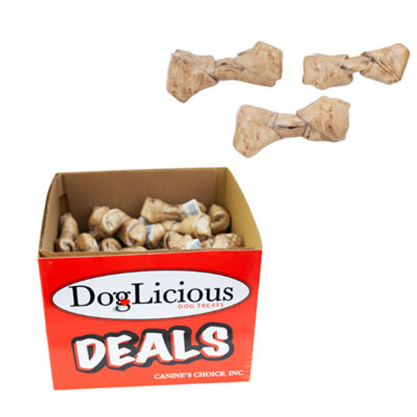 DOG CHEW RAWHIDE KNOTTED BONE4-5 INCH PEANUT BUTTER IN PDQ