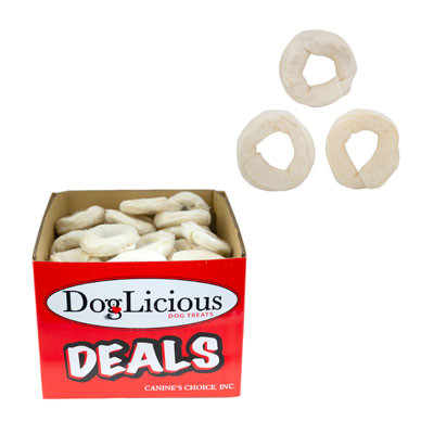 DOG TREATS 3 INCH WHITE DONUT RAWHIDE CHEW COUNTER DISPLAY