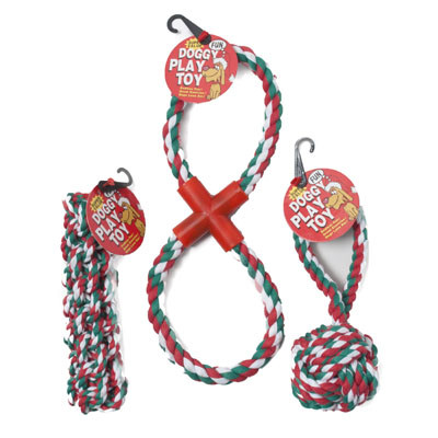 DOG TOY CHRISTMAS ROPE CHEWS 3 ASSORTED COUNTER DISPLAY