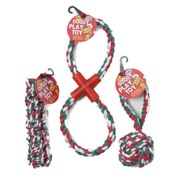DOG TOY CHRISTMAS ROPE CHEWS 3 ASSORTED COUNTER DISPLAY