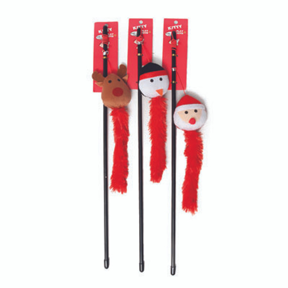 CAT TOY CHRISTMAS WAND 19.5IN 3 ASSORTED SANTA, SNOWMAN, REINDEER COUNTER DISPLAY CAT TOY CHRISTMAS WAND 19.5IN 3 ASSORTED SANTA, SNOWMAN, REINDEER COUNTER DISPLAY