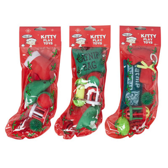 CAT TOY CHRISTMAS STOCKING 6PC 3 ASSORTED COUNTER DISPLAY