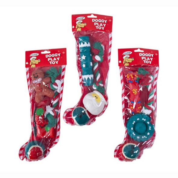 DOG TOY CHRISTMAS STOCKING 4PC 3 ASSORTED IN PDQ