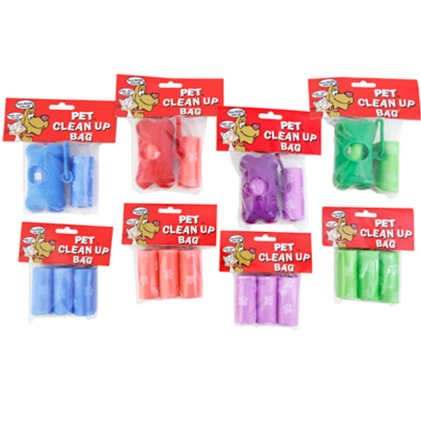 PET CLEAN-UP BAGS 2 STRIPS 3-CT 15 BAG ROLLS & 2 STRIPS OF 1-CT 15 BAG ROLLS WITH HOLDER