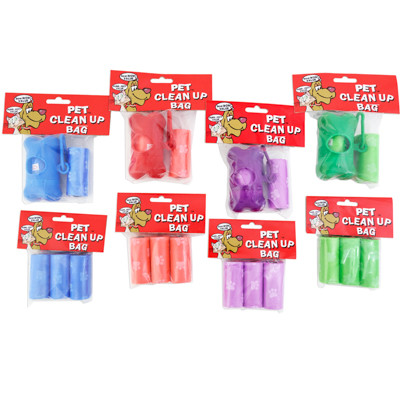PET CLEAN-UP BAGS 2 STRIPS 3-CT 15 BAG ROLLS & 2 STRIPS OF 1-CT 15 BAG ROLLS WITH HOLDER