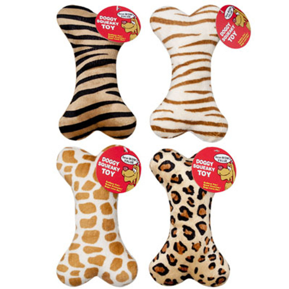 DOG TOY PLUSH 8 INCH BONE WITHSQUEAKER ANIMAL PRINTS IN PDQ DOG TOY PLUSH 8 INCH BONE WITHSQUEAKER ANIMAL PRINTS IN PDQ