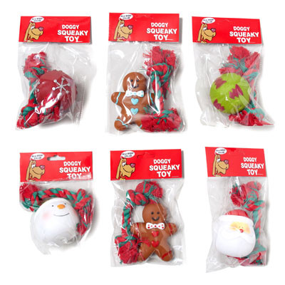 DOG TOY CHRISTMAS VINYL WITH SQUEAKER 2PC 6 ASST IN PDQ IN POLY BAG/HEADER #S66007